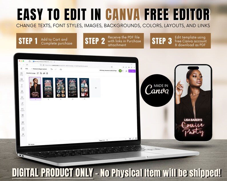 Digital Cruise Itinerary, Custom Photos Bachelorette Party Evite for Girls, Cruise Ship Weekend Trip Mobile Itinerary, CANVA DIY Download, 5 SLIDES NeonTravel Planner Animation Video Invite + Schedule
