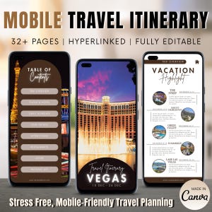 Itinerario de viaje a Las Vegas | Guía editable a Las Vegas, digital para despedida de soltera en móvil, organizador de vacaciones Canva DIY
