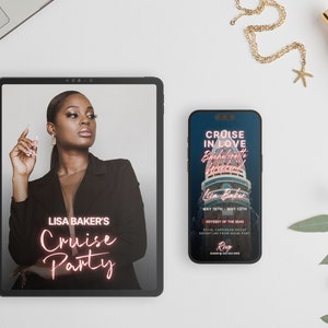Digital Cruise Itinerary, Custom Photos Bachelorette Party Evite for Girls, Cruise Ship Weekend Trip Mobile Itinerary, CANVA DIY Download, 5 SLIDES NeonTravel Planner Animation Video Invite + Schedule