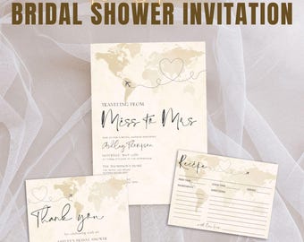 Travel Bridal Shower Invitation, Miss to Mrs, World Map (Digital Download)