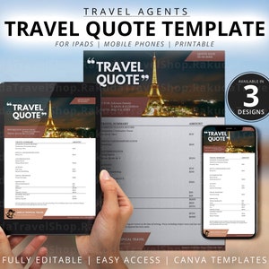 Travel Agent Quote Form, Vacation Trip Quotation Template for Travel Agents Editable Destination Photo and Details, Travel Agency Printable