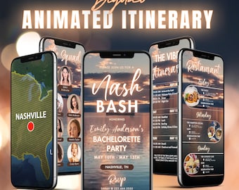 Nashville Bachelorette Itinerary Template, Animated Sunset Photo, Girls Trip Invites (CANVA)