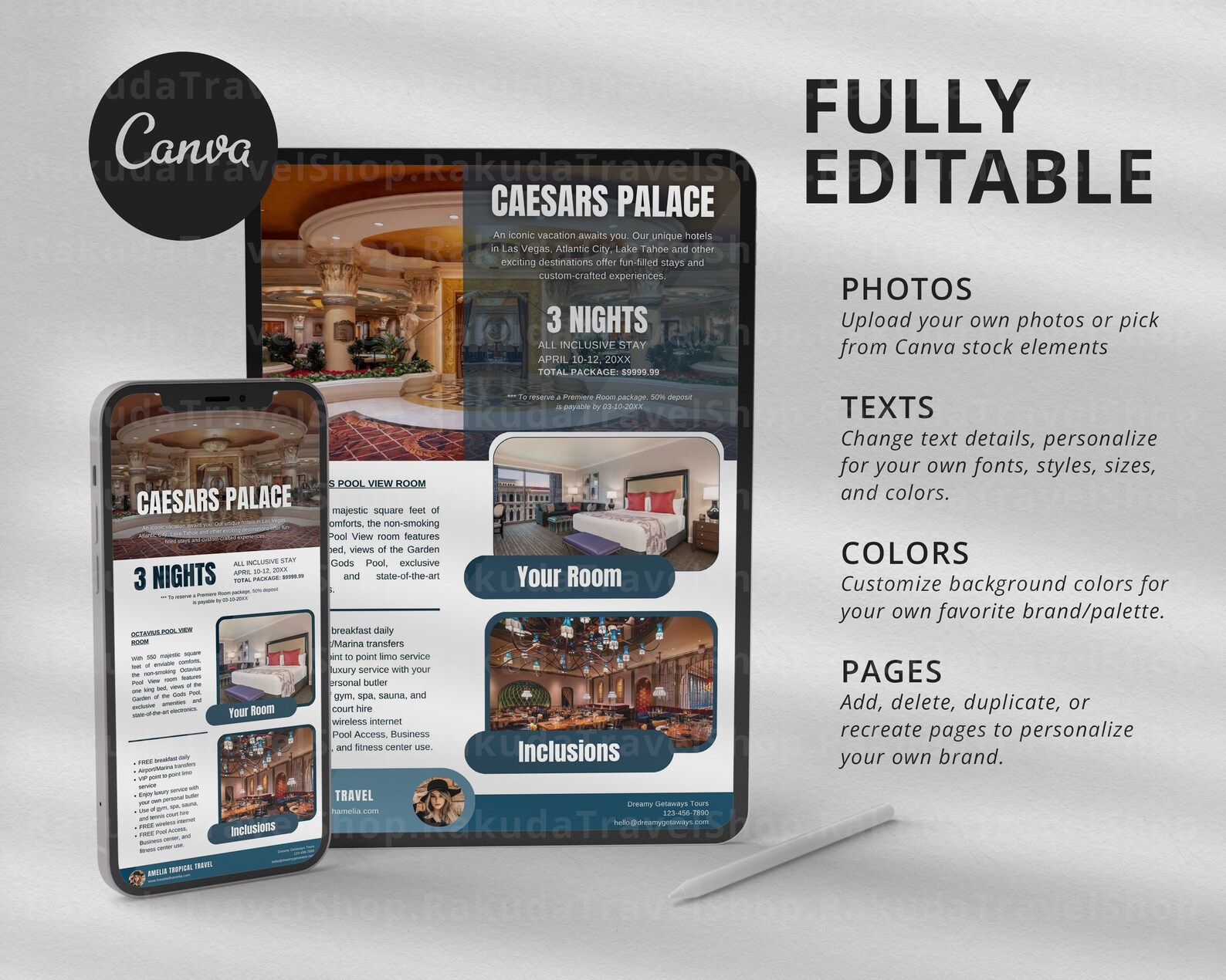 Travel Agent Proposal Template, Editable Vacation Itinerary (canva