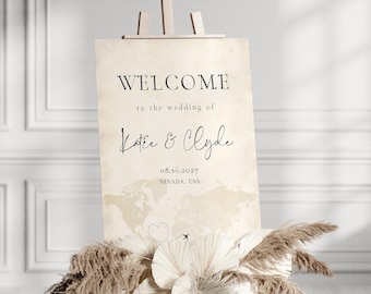Travel Theme Bridal Shower Welcome Sign, World Map Design Welcome Poster Signage Printable Template, Portrait & Landscape Signs Canva DIY
