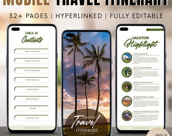 Sjabloon reisroute Hawaï, mobiele vakantiegids (digitale doe-het-zelf download van Canva)