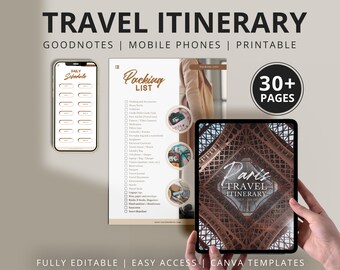 Paris Trip Itinerary Template, Editable Travel Planner (Canva DIY Digital Download)
