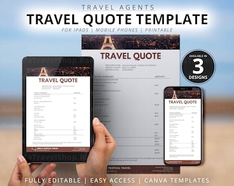 Editable Travel Quote Template, Travel Agent Forms (Canva Digital Download)