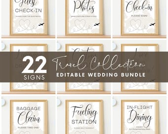 Travel Theme Wedding Sign Templates, Editable Reception Decor (Digital Download)