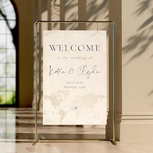 Travel Theme Wedding Welcome Sign, Editable World Map Themed Welcome Poster Signage Template, Portrait & Landscape 2 Size Canva DIY Download