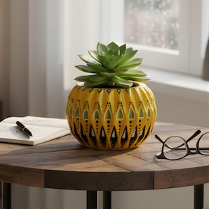 Maceta geométrica amarilla para suculentas hecha a mano