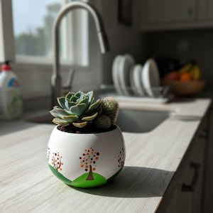 Hand-Painted Autumn Tree Planter,