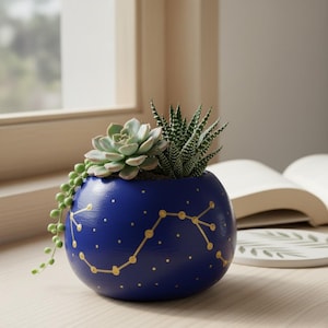 Maceta con forma de la constelación de Escorpio – Maceta de piedra azul marino pintada a mano