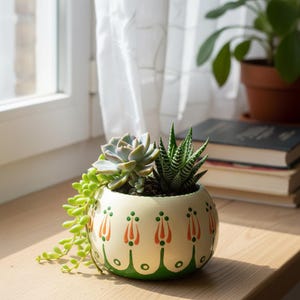 Hand-Painted Dark Blue Mandala Dot Art Succulent Pot – Geometric Stone Planter (8.5 x 5 cm)