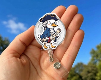 Porta badge patriottico Silly Goose, porta badge retrattile con l'oca dei padri fondatori