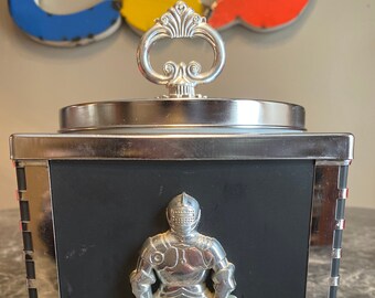 Vintage Ice Bucket With Chrome Knight And Coat Of Arms Accents