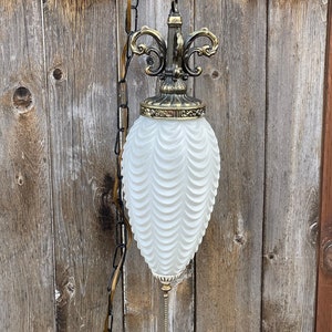 Vintage White Swag Lamp 1950s, Mid Century Modern Swag Lamp