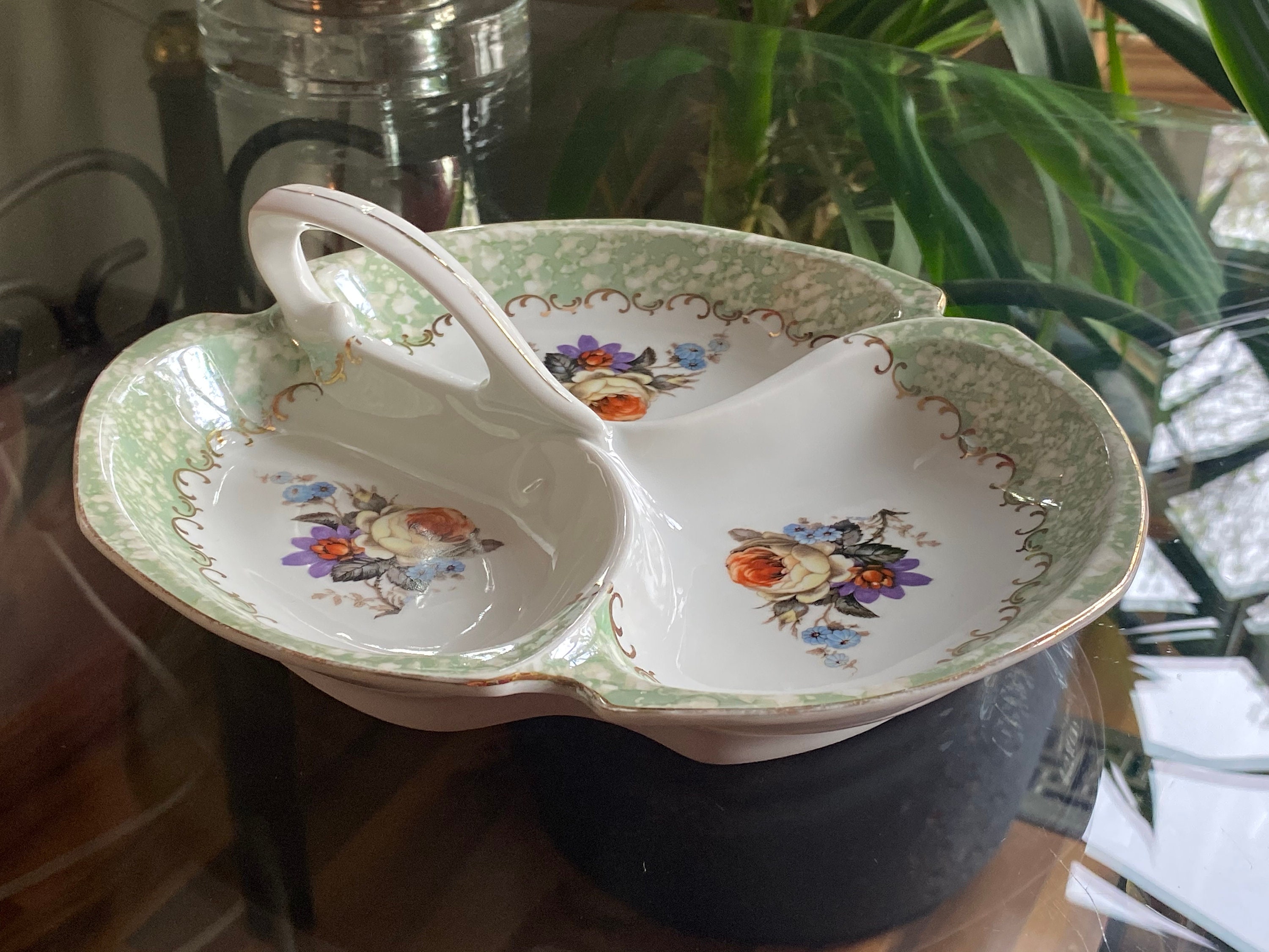 Vintage Porcelain Divided Serving Dish With Handle Made In Etsy