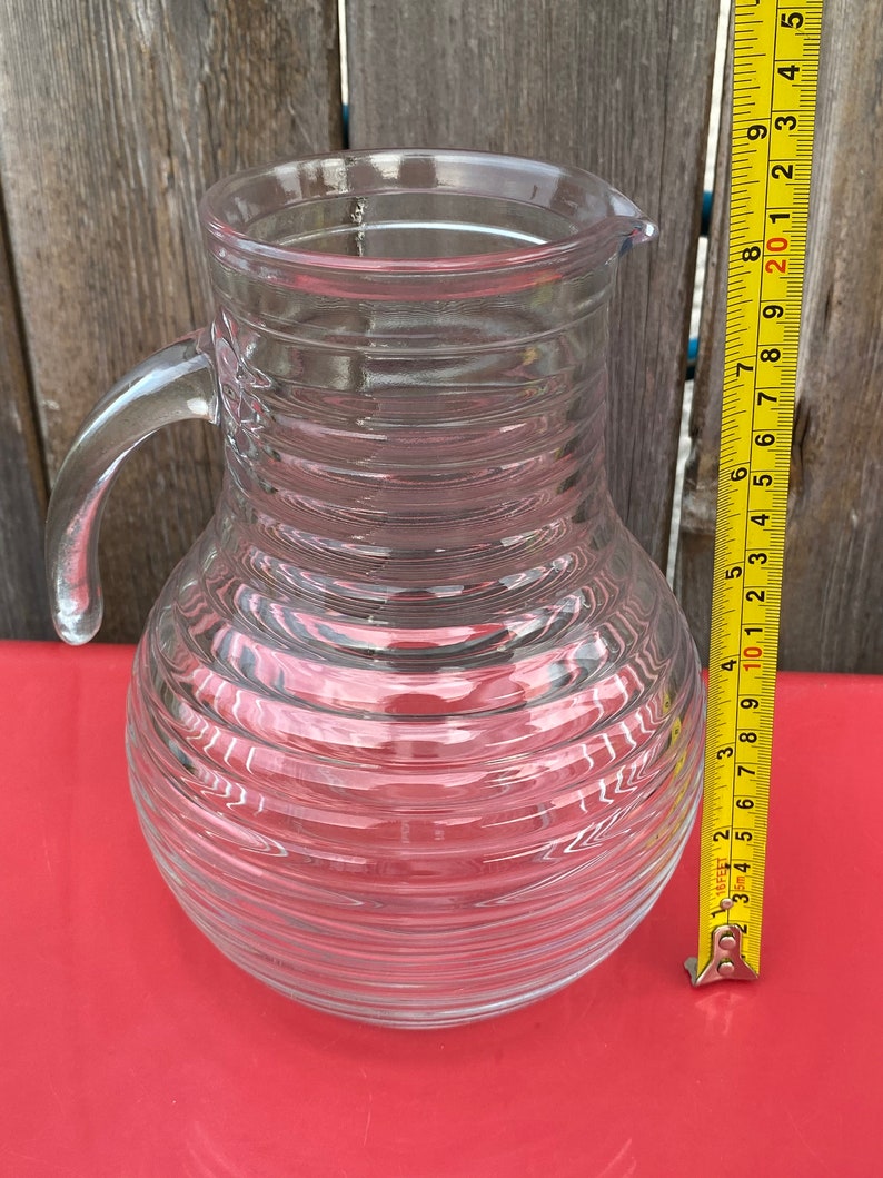 Vintage Italian Pitcher Ribbed Glass 1960s Pressed Glass Etsy