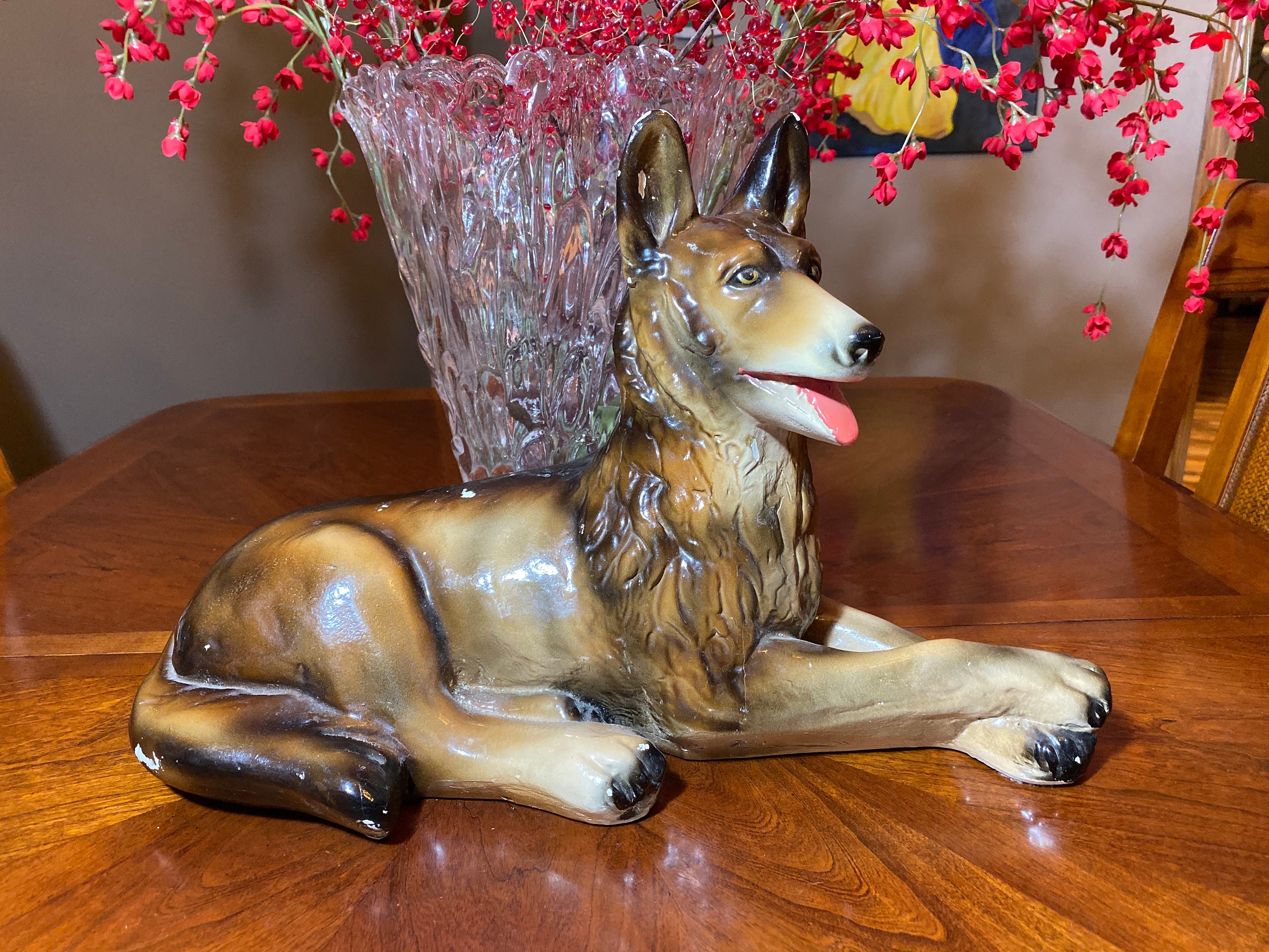 Vintage 1950s Chalkware German Shepherd Large Figurine Large Etsy