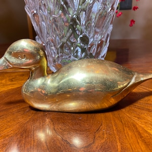 Vintage Brass Duck Figurine Wall Or Counter Display