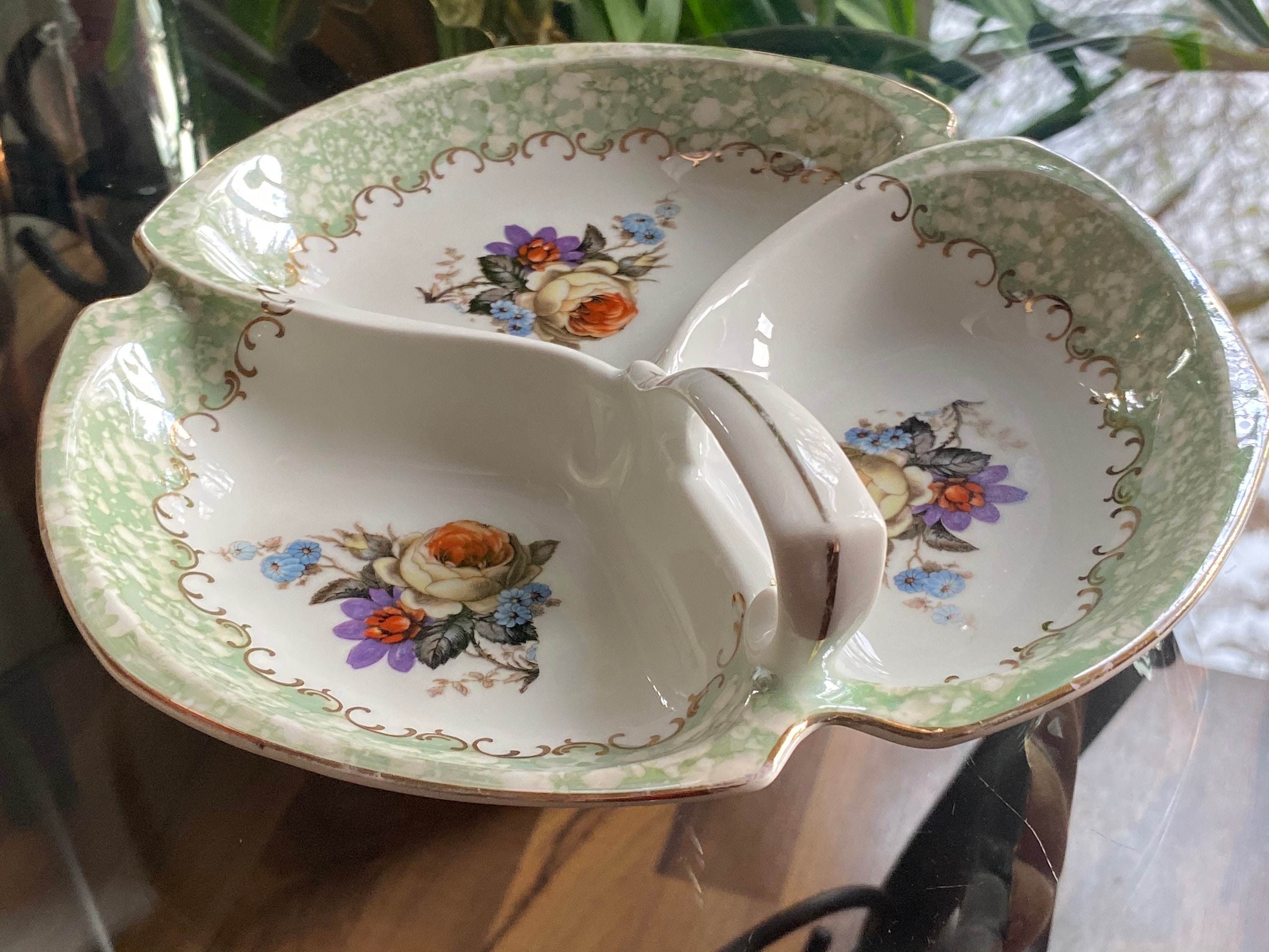 Vintage Porcelain Divided Serving Dish With Handle Made In Etsy
