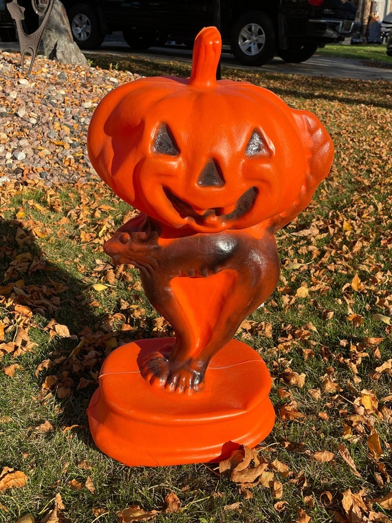 Vintage Pumpkin and Black Cat Blow Mold 1980s Etsy