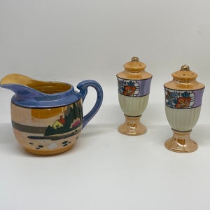 Vintage Japanese Noritake Luster Ware Salt & Pepper With Creamer