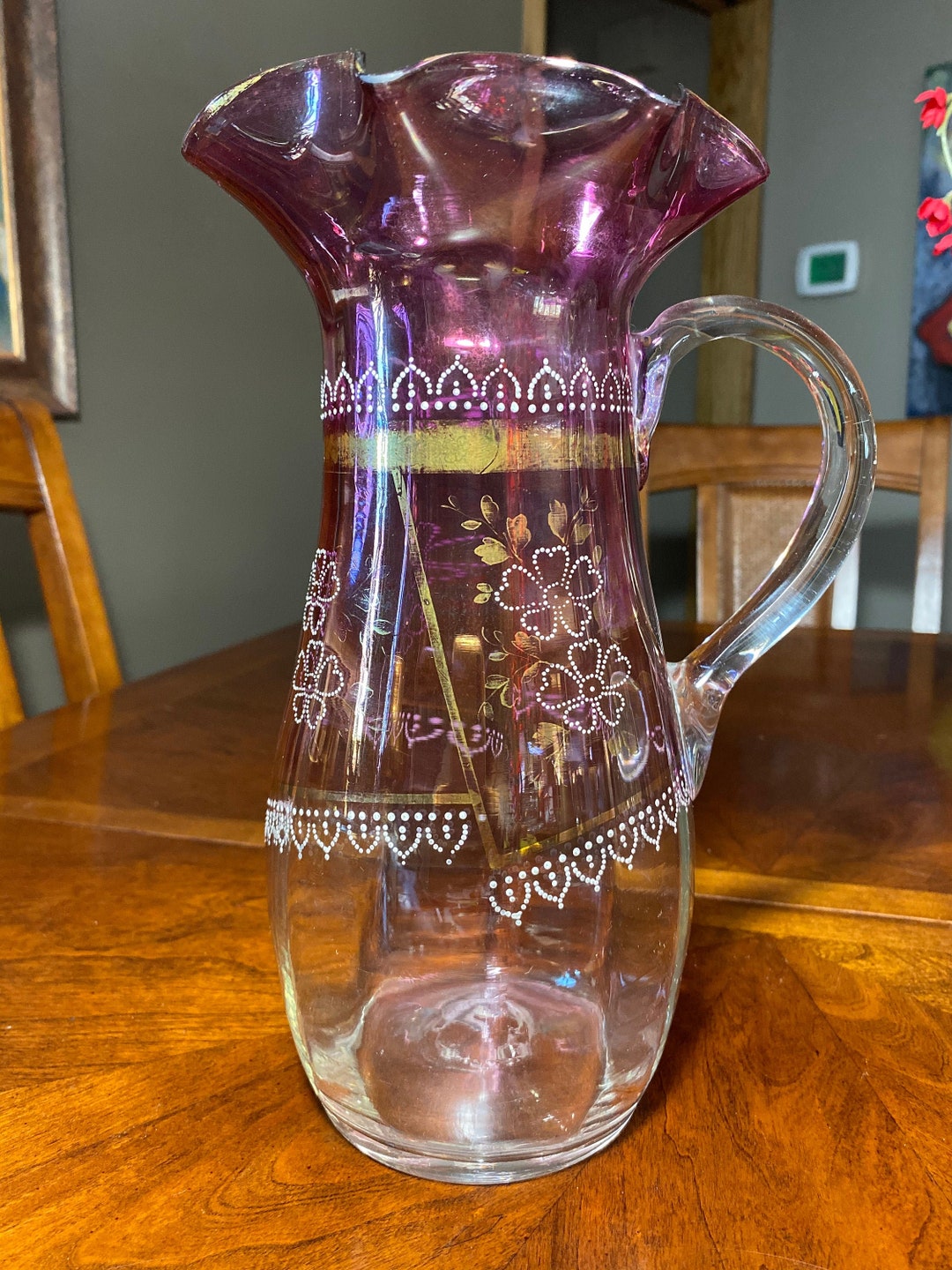 Antique Enameled Victorian/bohemian Amethyst Hand Painted Pitcher - Etsy