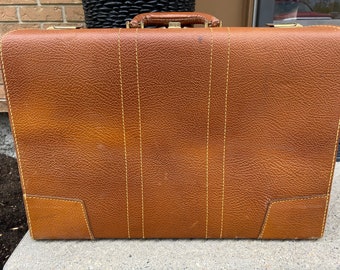 Vintage Red Cap Leather Luggage Suitcase 1950s