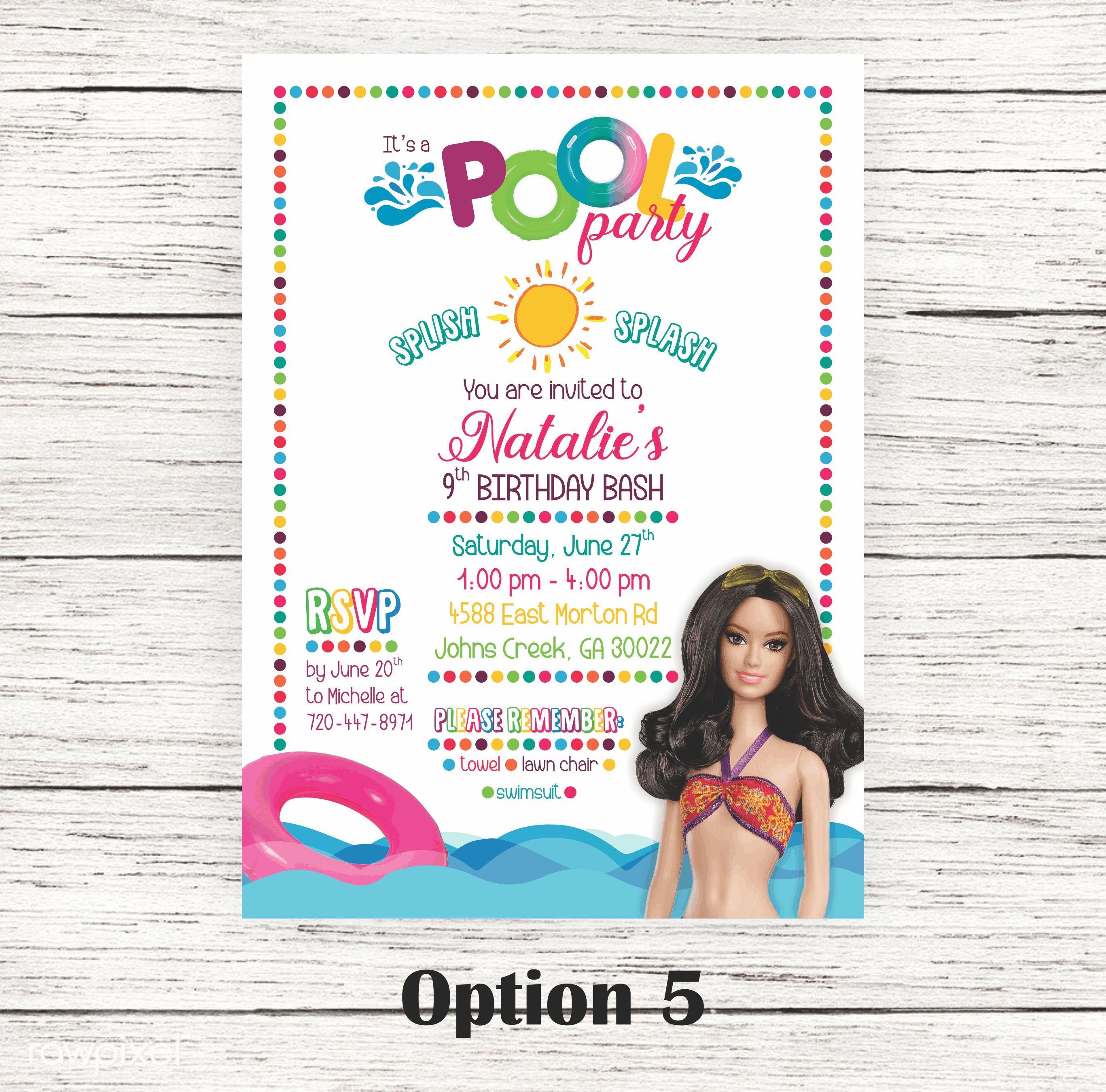Barbie Pool Party Birthday Invitation PIY File Printable Etsy