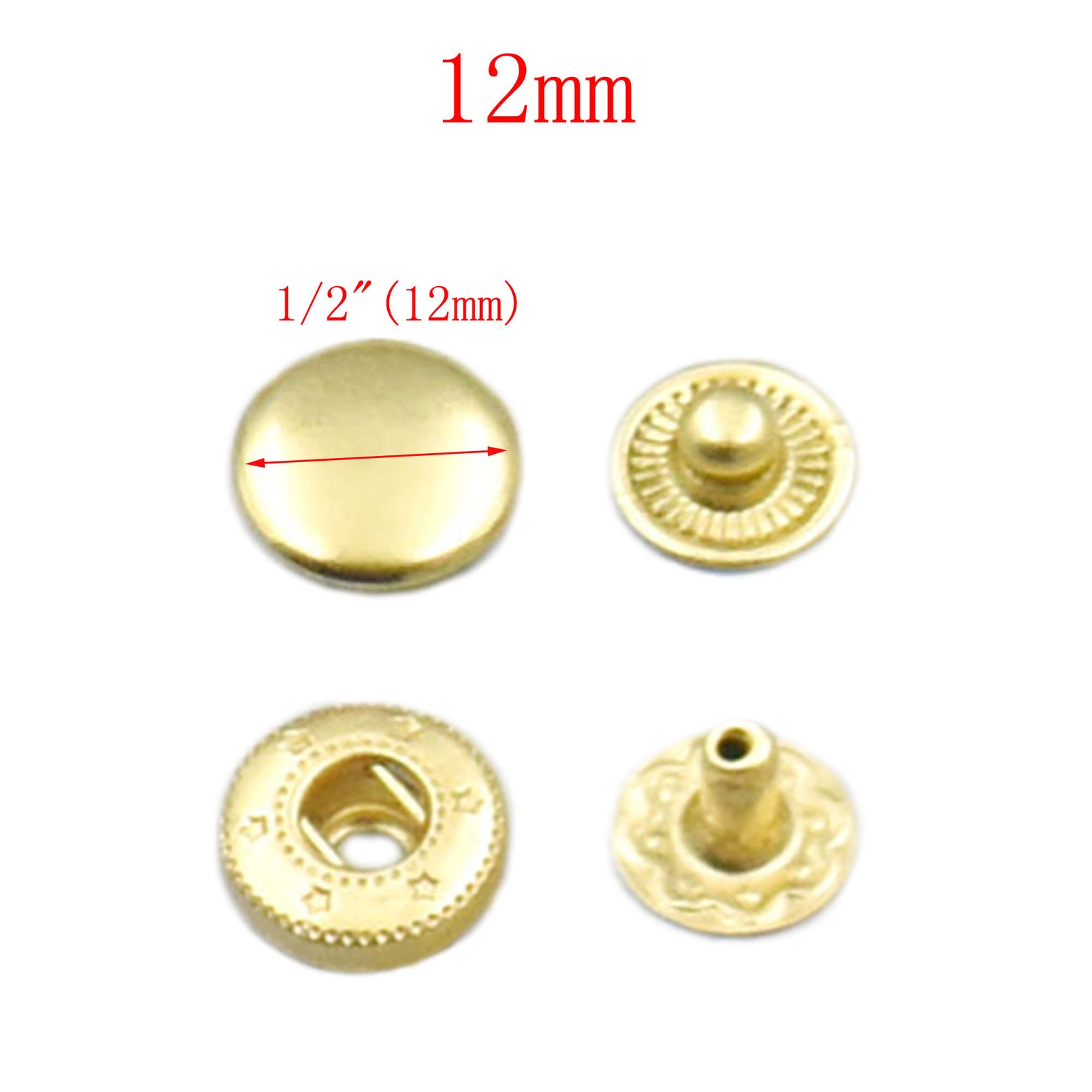 100 Sets 12mm Snap Fasteners - Bronze Metal Sewn Buckle Rivets For Leather Craft