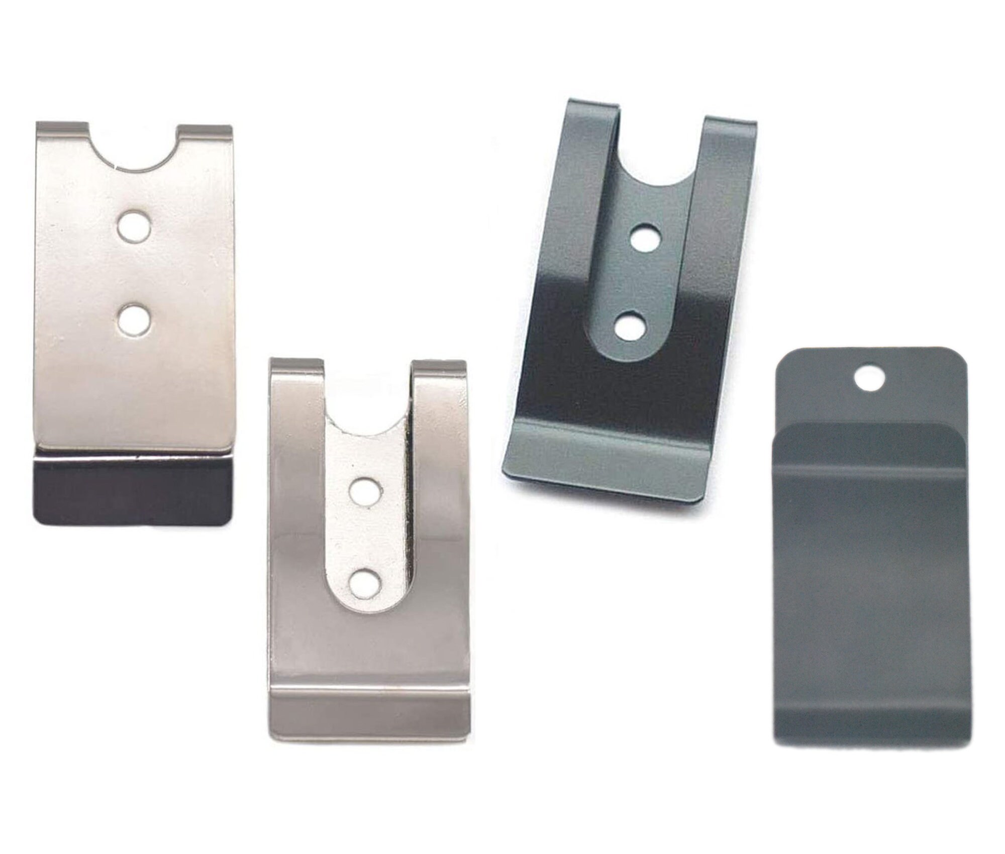 Spring steel metal holster belt clip.