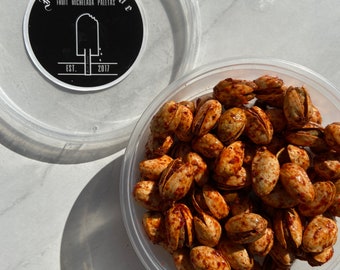 Gourmet Roasted Chile Limon Pistachios with homemade Chamoy