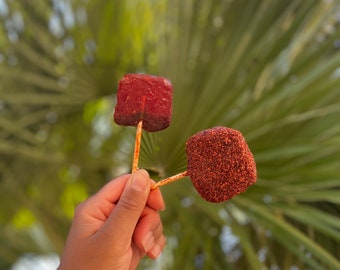 Iced Above Jumbo Mango and Watermelon flavored Chile Lollipops / Paletas covered in Tamarindo and homemade spices