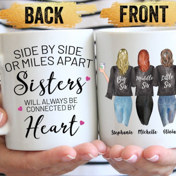 Custom Sisters Mug, Best Sisters Coffee Mug, Best Friends, Best Sister Gift, Sister Moving Away Mug, Sisters Birthday Gifts, Three Sisters