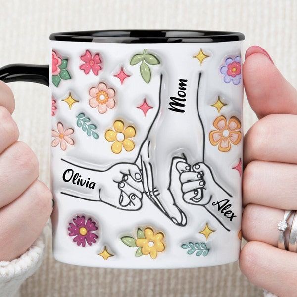 Mom Mug Personalized Holding Mom's Hands With Kids Names Mug, Custom Mom Mug, Holding Mom's Hands With Kids Names Mug, 8 Kids Names, Mom Mug