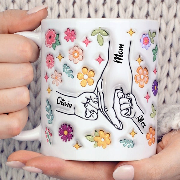 Personalized Holding Mom's Hands Mug With Kids Names, You Hold Our Hands Mug, Custom Holding Mom's Hands Mug, 8 Kids Names