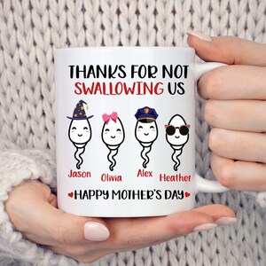 Personalized Thanks For Not Swallowing Us Mug, Funny Mothers Day Mug, Mother's Day Gift For Mom, Custom Kids Name Gift, Custom Mom Mug, Mom image 2