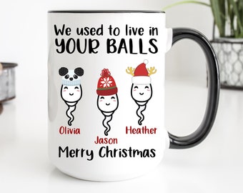 Personalized We Use To Live In Your Balls Christmas Mug, Personalized Christmas Mug, Christmas Gifts, Funny Gifts For Dad, Dad Mug, Dad Gift