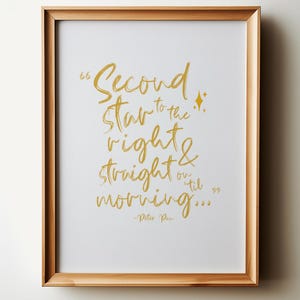 Peter Pan Second Star to the Right Nursery Wall Art, Yellow Gold Peter Pan Quote PRINTABLE, Literary Kids Room Decor