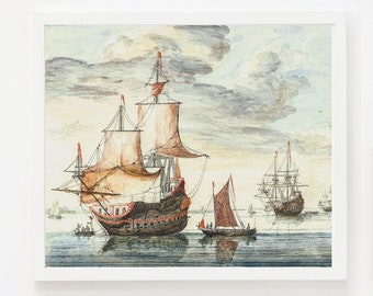 Vintage Ships Painting: Nautical Antique Wall Art (Digital Download)
