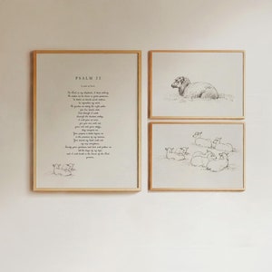 Psalm 23 Christian Wall Art: Vintage Sheep Drawings, Set of 3 (Printable)
