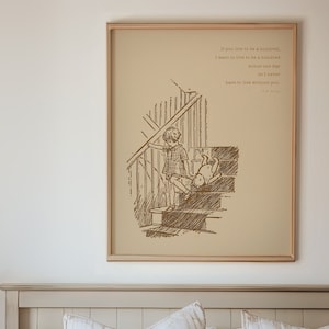 Winnie the Pooh Nursery Print: Christopher Robin, Stairs Illustration (Digital Download)