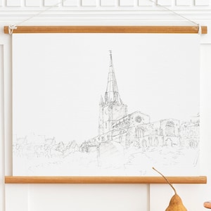 Vintage Church Sketch Art PRINTABLE: Antique Farmhouse Decor (Digital Download)