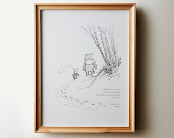 Winnie the Pooh DIGITAL DOWNLOAD Prints, Vintage Nursery Wall Art, Saying Goodbye so Hard Quote, Neutral Kids Room Decor