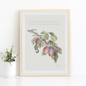 Psalm 34 Plum Branch Vintage Christian Art Print (Digital Download)