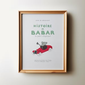 Arte de parede vintage Babar, o elefante, DOWNLOADS DIGITAIS, impressão literária para berçário, pôsteres franceses Histoire de Babar, presente de chá de bebê
