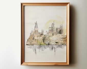 Wizarding Castle Watercolor Art Print: Fantasy Literature Poster (Instant Download)