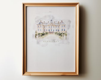 Pemberley Watercolor Print: Pride and Prejudice Wall Art (Digital Download)
