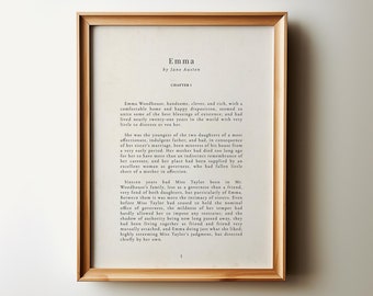 Jane Austen Emma Poster, First Page Chapter 1 Wall Art, Literary PRINTABLE, Reading Nook Decor